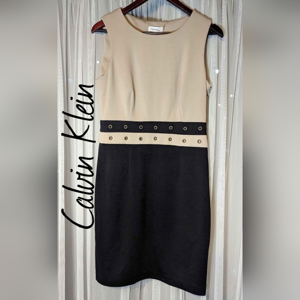 New Calvin Klein Light Tan Beige and Black Dress Size 8